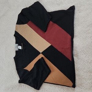 ALFRED DUNNER sweater XLP Petite black tan brown w gold beading